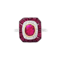 Bague Pompadour en or jaune, platine, rubis et diamants - Castafiore