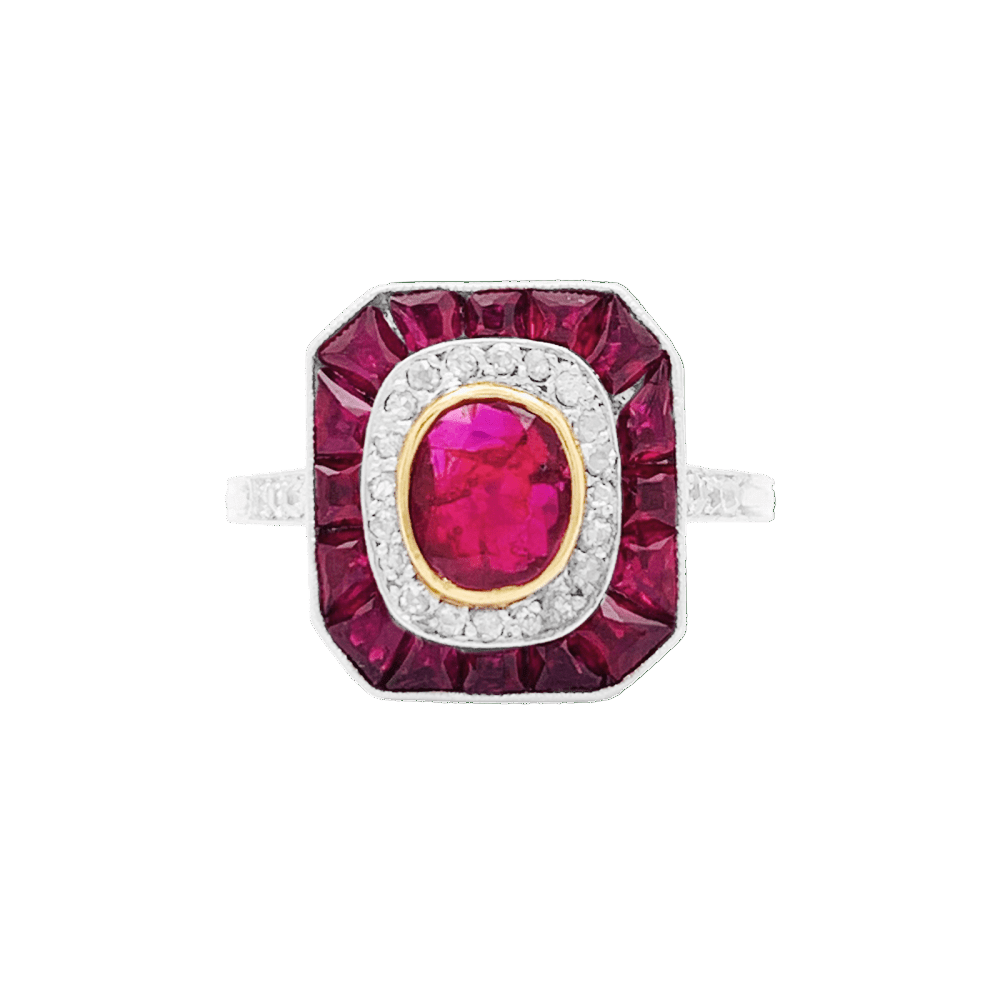 Bague Pompadour en or jaune, platine, rubis et diamants - Castafiore