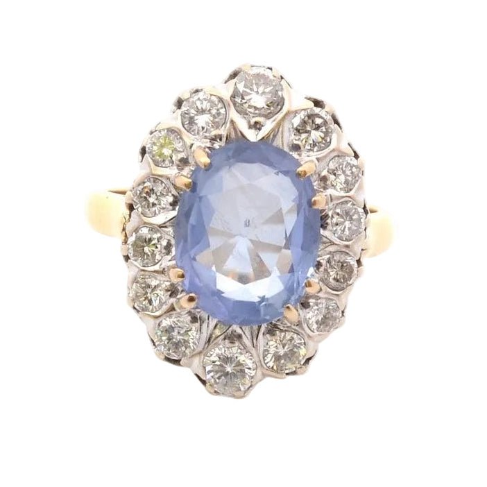 Ring vintage sapphire of 4.43cts and diamonds