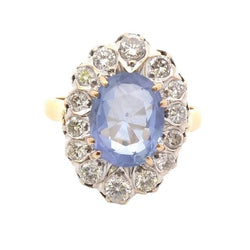 Ring vintage sapphire of 4.43cts and diamonds