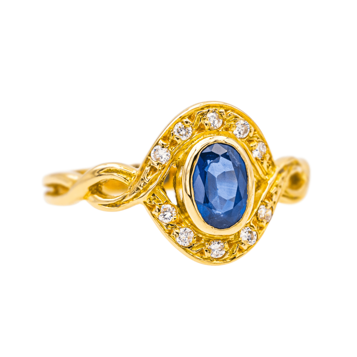 Bague Pompadour en or jaune, saphir et diamants - Castafiore