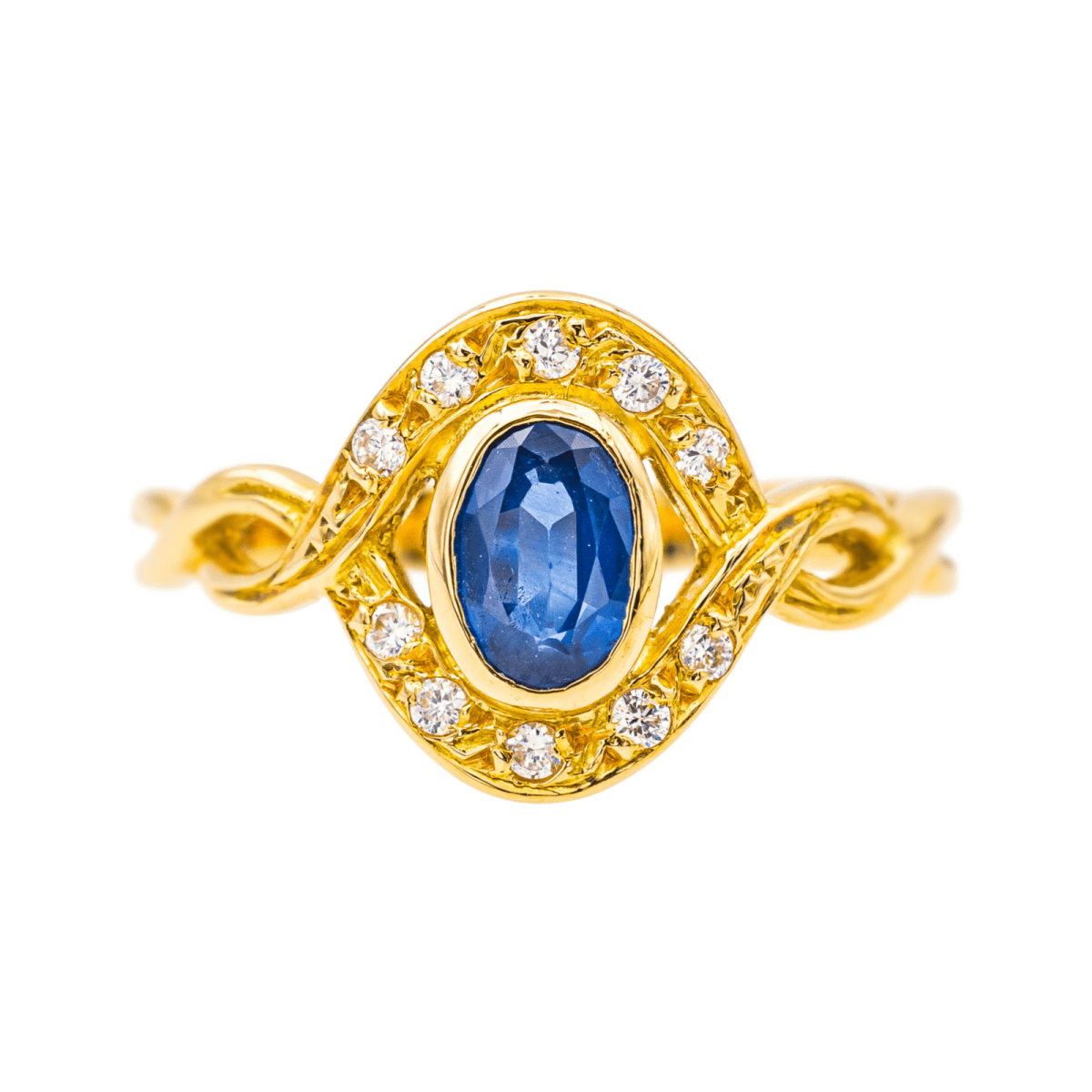 Bague Pompadour en or jaune, saphir et diamants - Castafiore