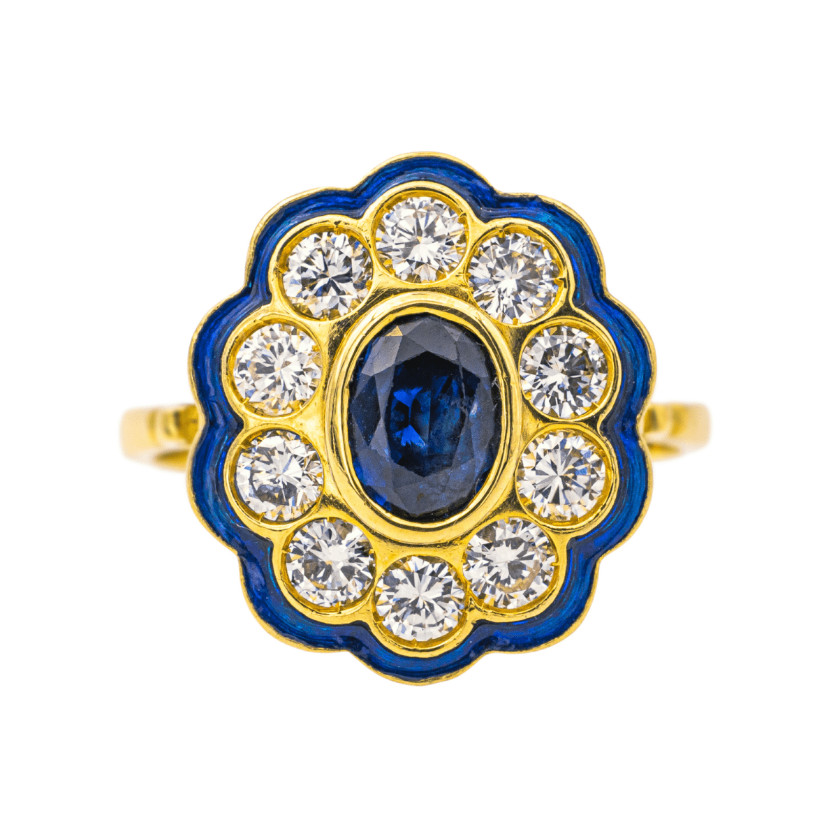 Bague Pompadour en or jaune, saphir et diamants - Castafiore