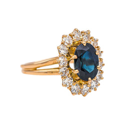 Bague Pompadour en or jaune, saphir et diamants - Castafiore