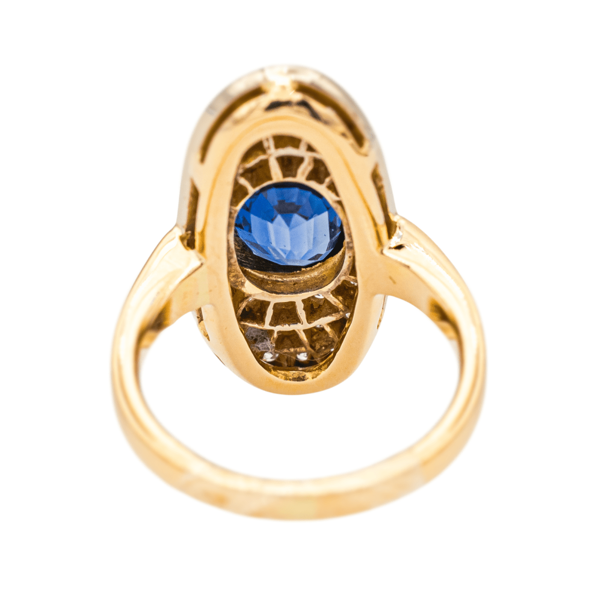 Bague Pompadour en or jaune, saphir et diamants - Castafiore