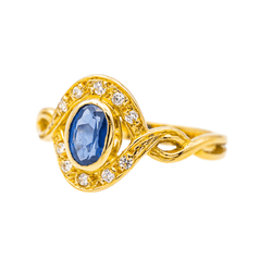 Bague Pompadour en or jaune, saphir et diamants - Castafiore