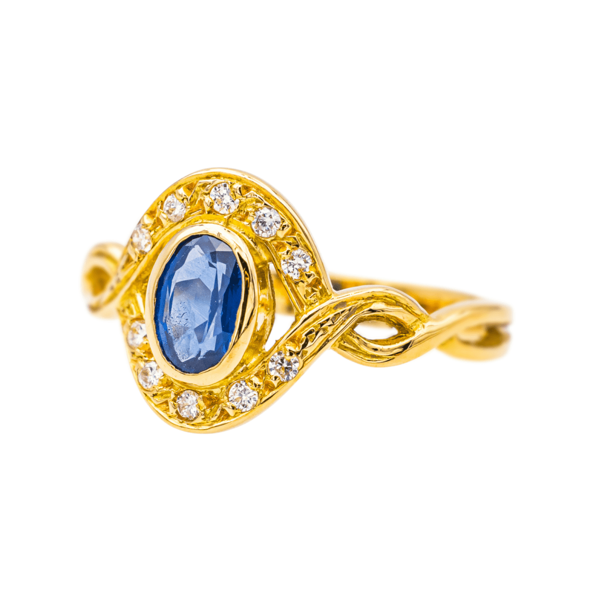 Bague Pompadour en or jaune, saphir et diamants - Castafiore