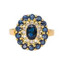 Bague Pompadour en or jaune, saphirs et diamants - Castafiore