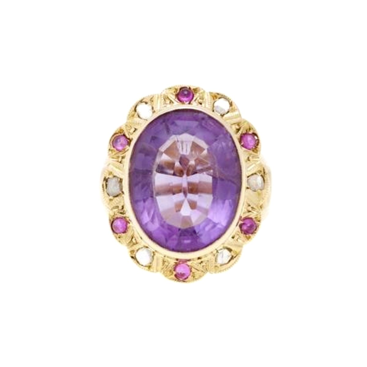 Bague Pompadour en or rose, améthyste, saphirs et diamants - Castafiore
