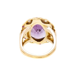 Bague Pompadour en or rose, améthyste, saphirs et diamants - Castafiore