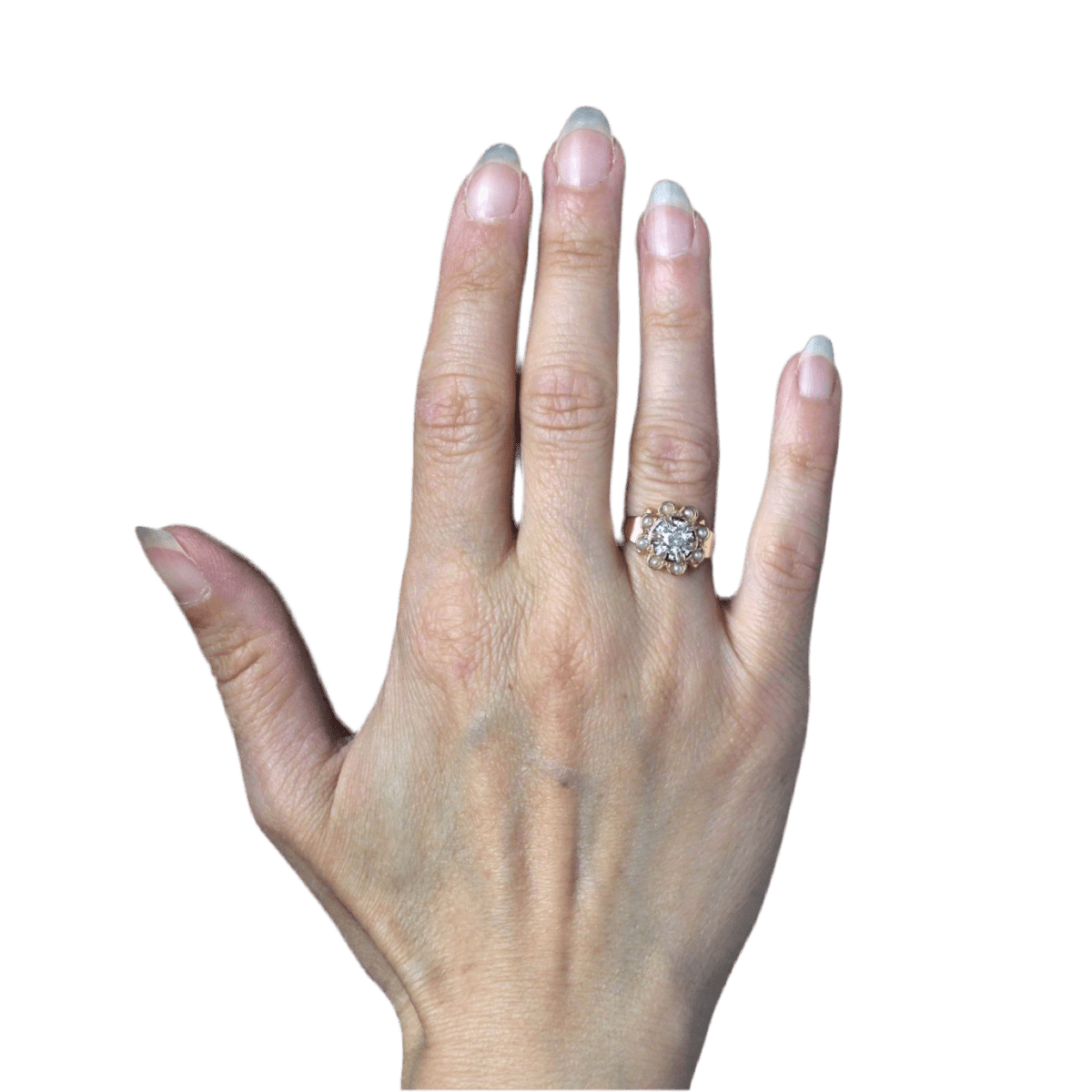 Bague Pompadour en or rose, perles et diamant - Castafiore