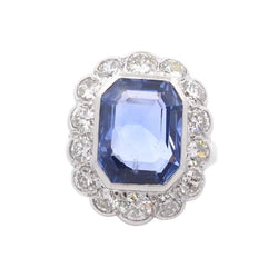 Ring vintage sapphire of 8.46 cts and diamonds