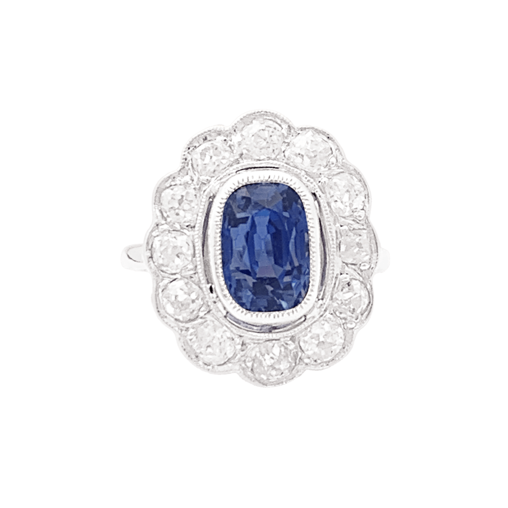 Bague Pompadour en platine, saphir et diamants - Castafiore