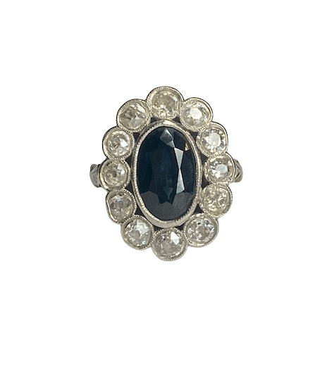 Bague Pompadour en platine, saphir et diamants - Castafiore