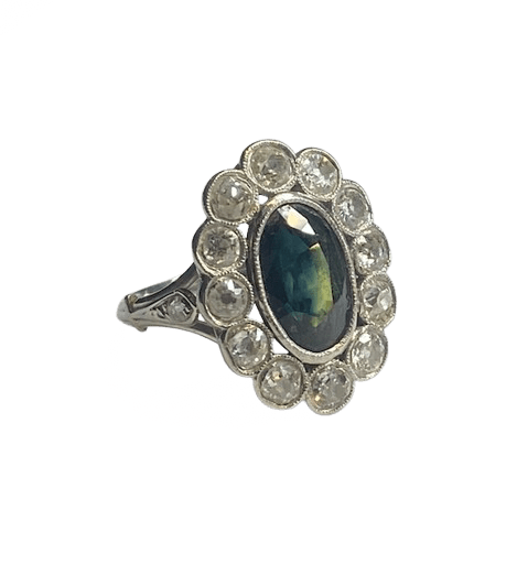 Bague Pompadour en platine, saphir et diamants - Castafiore