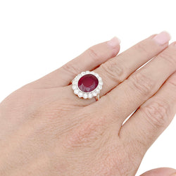 Bague Pompadour en rubis, platine, or blanc, diamant - Castafiore