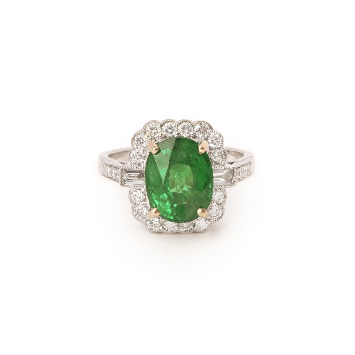 Bague Pompadour Grenat Tsavorite 4.54 Carats Diamant Or Gris 18 Carats - Castafiore