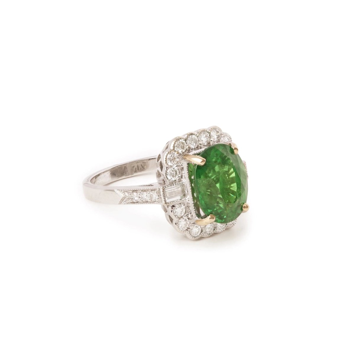 Bague Pompadour Grenat Tsavorite 4.54 Carats Diamant Or Gris 18 Carats - Castafiore