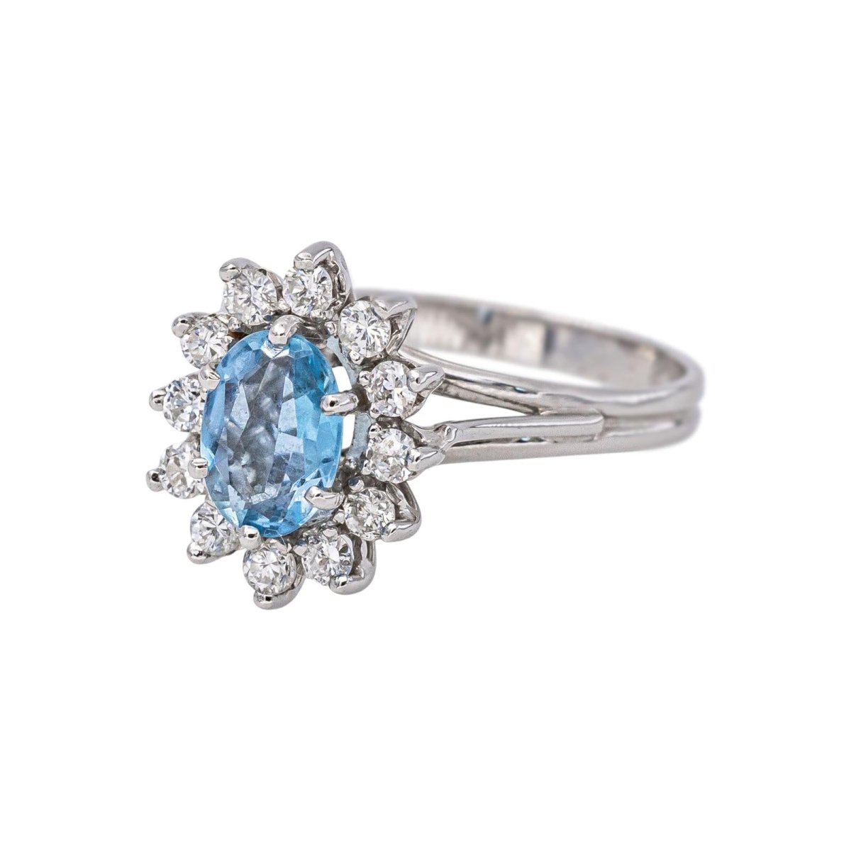 Bague Pompadour Or blanc Aigue Marine - Castafiore