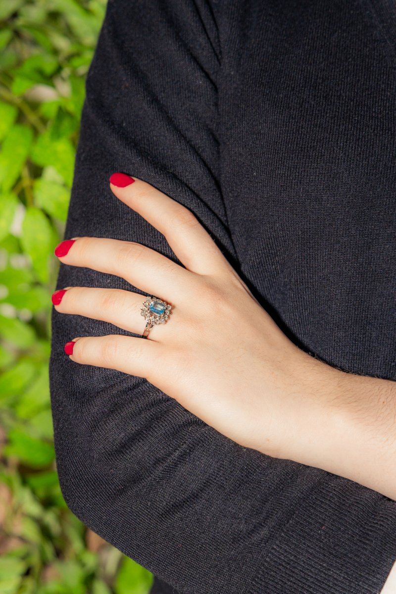 Bague Pompadour Or Blanc Aigue Marine - Castafiore