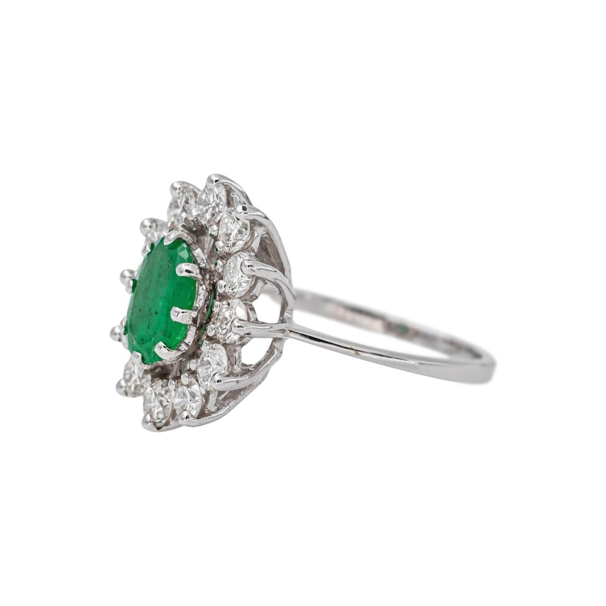 Bague Pompadour Or blanc Emeraude - Castafiore