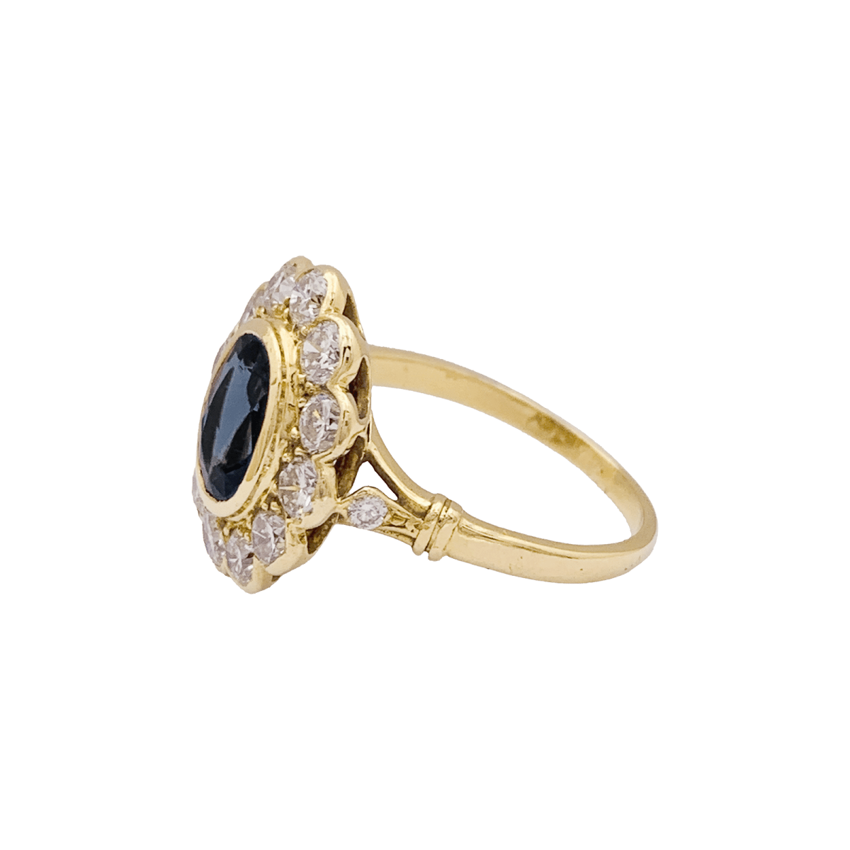 Bague Pompadour or jaune et blanc, saphir, diamants. - Castafiore
