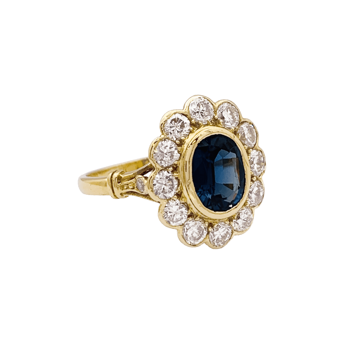 Bague Pompadour or jaune et blanc, saphir, diamants. - Castafiore
