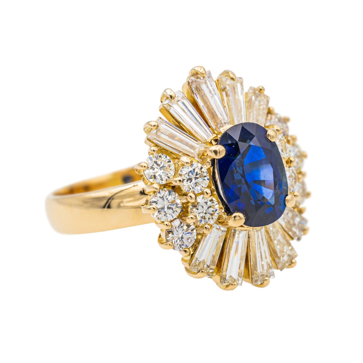 Bague Pompadour Or Jaune Saphir et Diamants - Castafiore