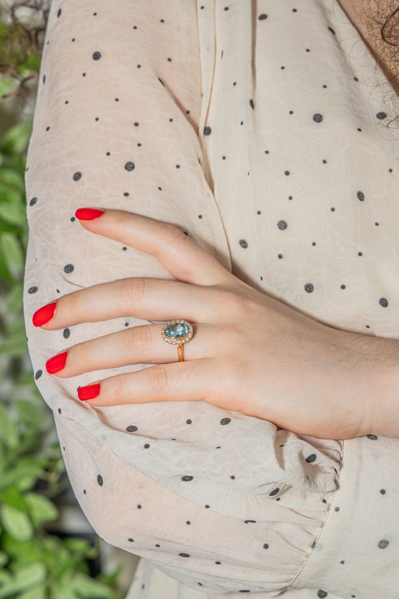 Bague Pompadour Or rose Aigue Marine - Castafiore