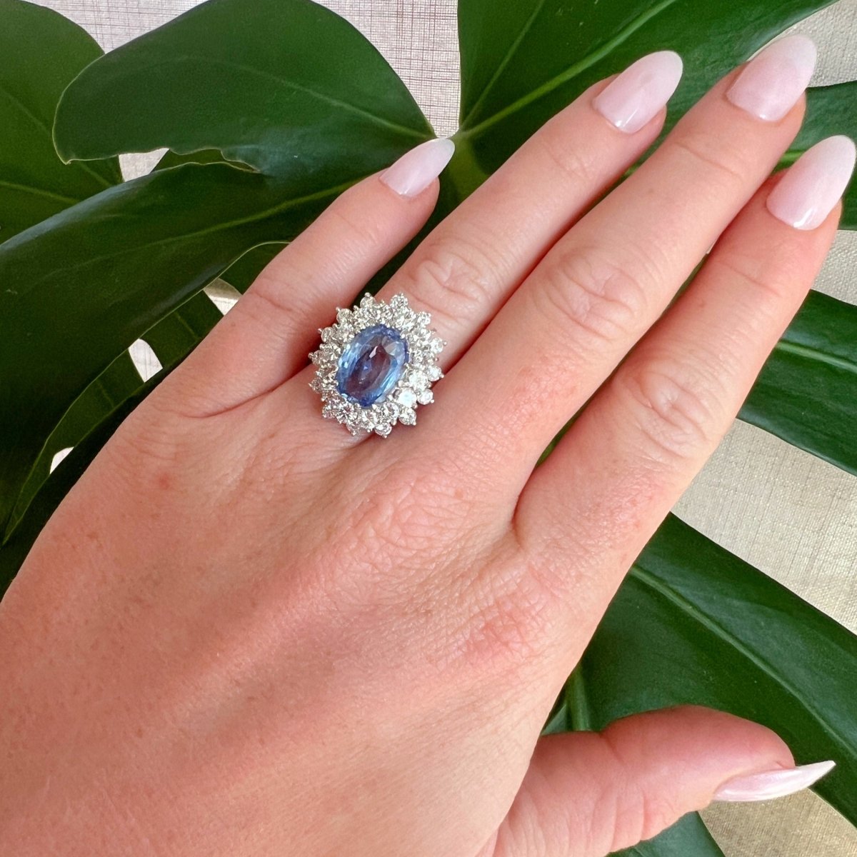 Bague Pompadour Saphir Ceylan 4,67 carats et Diamants - Castafiore
