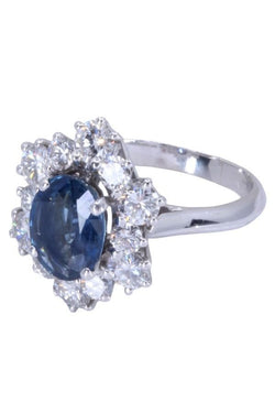 Bague pompadour saphir et diamants en or blanc - Castafiore