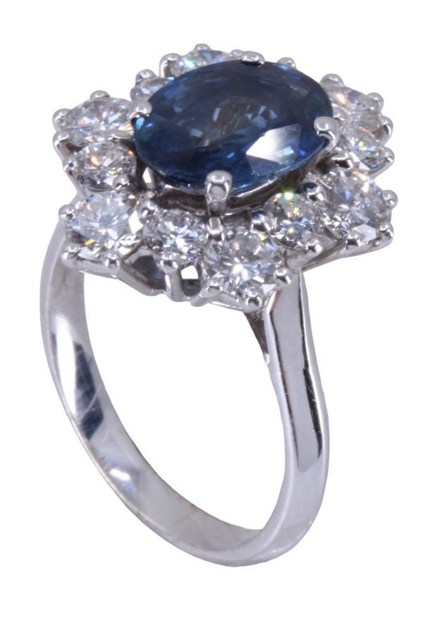 Bague pompadour saphir et diamants en or blanc - Castafiore