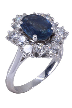 Bague pompadour saphir et diamants en or blanc - Castafiore