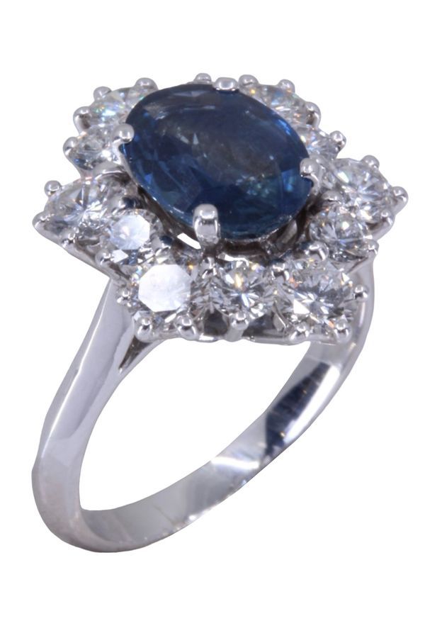 Bague pompadour saphir et diamants en or blanc - Castafiore