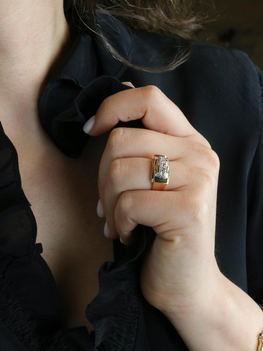 Bague pont or jaune diamants taille rose - Castafiore