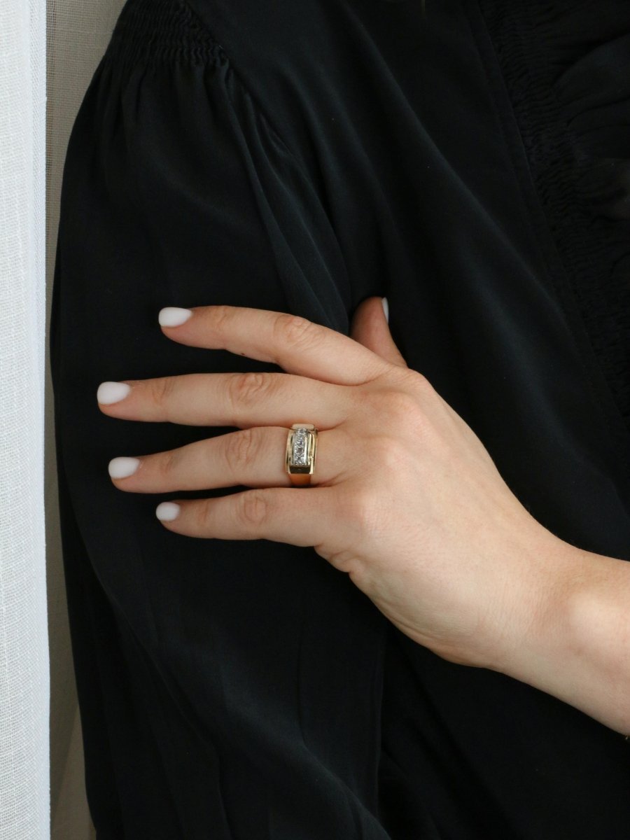 Bague pont or jaune diamants taille rose - Castafiore