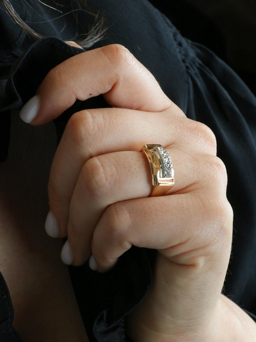 Bague pont or jaune diamants taille rose - Castafiore