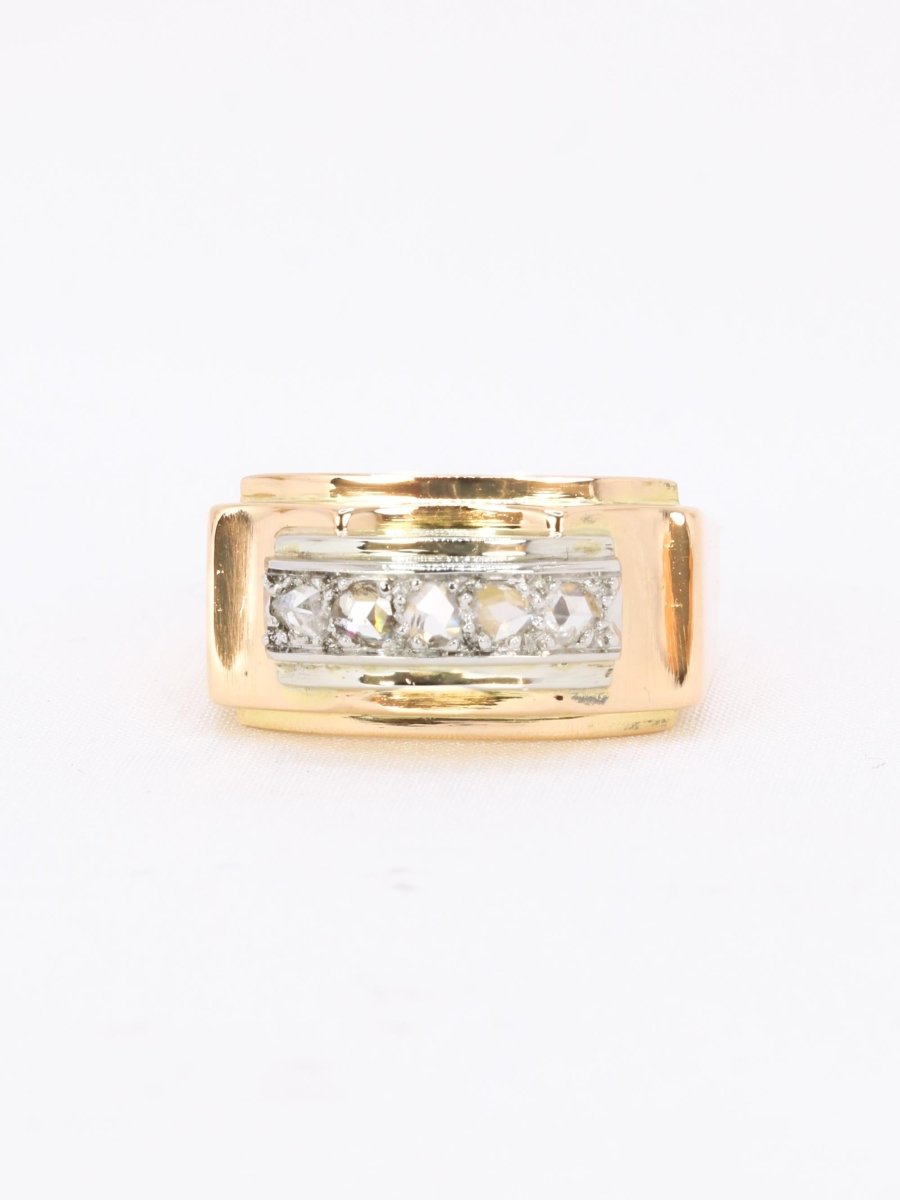Bague pont or jaune diamants taille rose - Castafiore