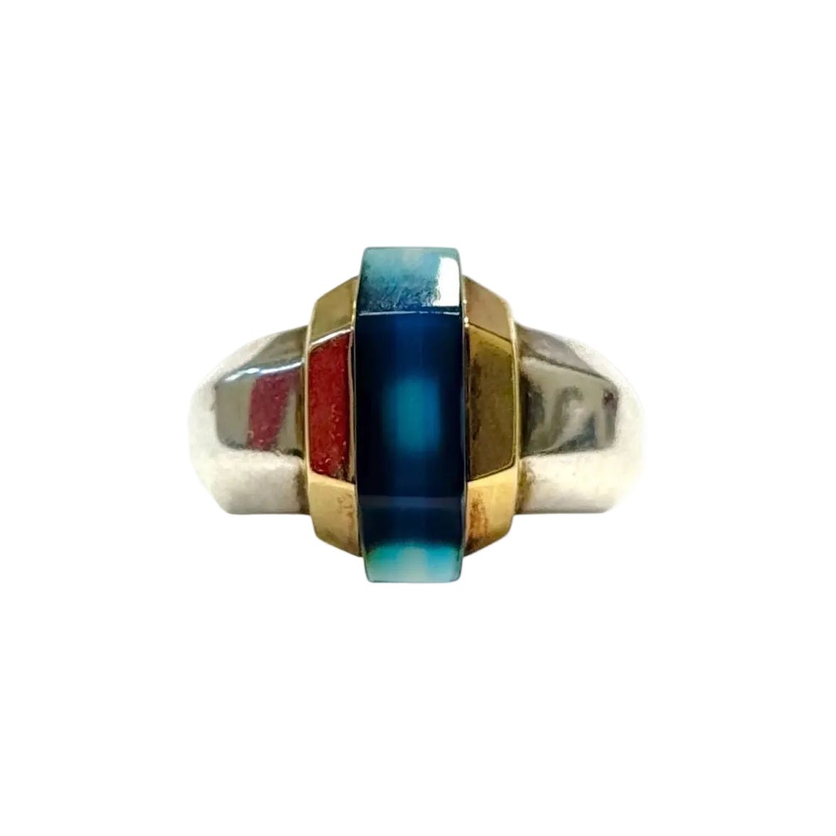 Bague PUIFORCAT en or jaune, argent et verre bleu - Castafiore