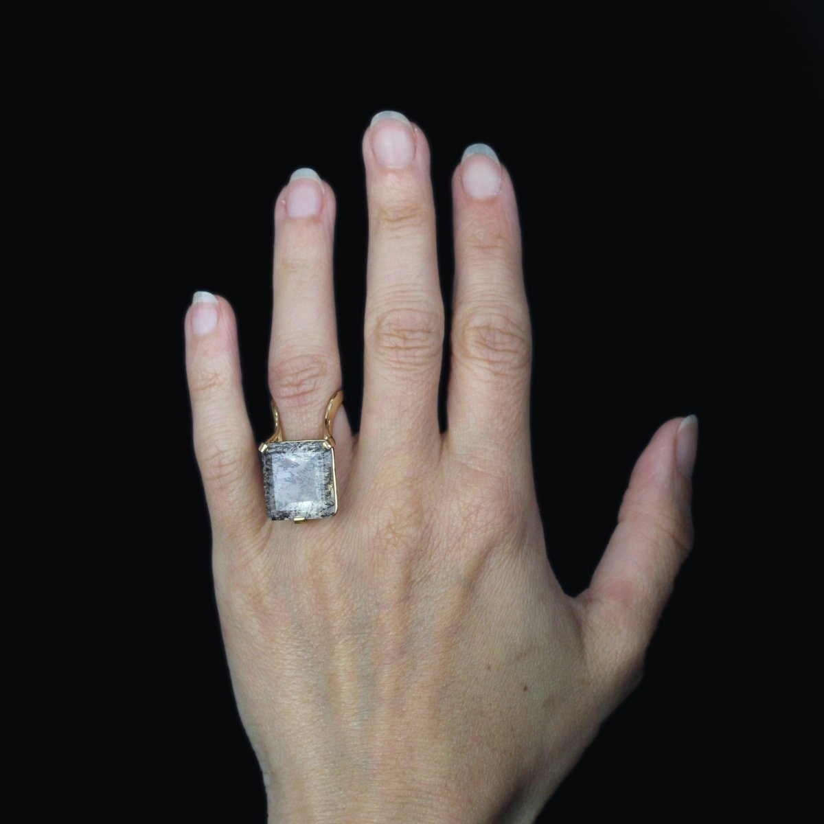 Bague quartz à dendrite en or jaune - Castafiore