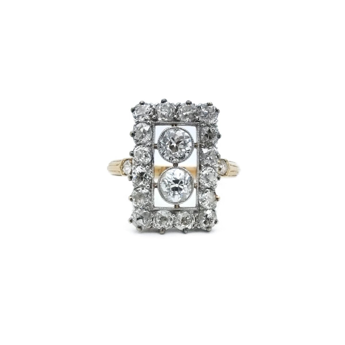 Bague rectangle en or jaune et or gris avec diamants - Castafiore