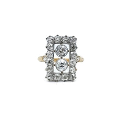 Bague rectangle en or jaune et or gris avec diamants - Castafiore