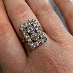 Bague rectangle en or jaune et or gris avec diamants - Castafiore