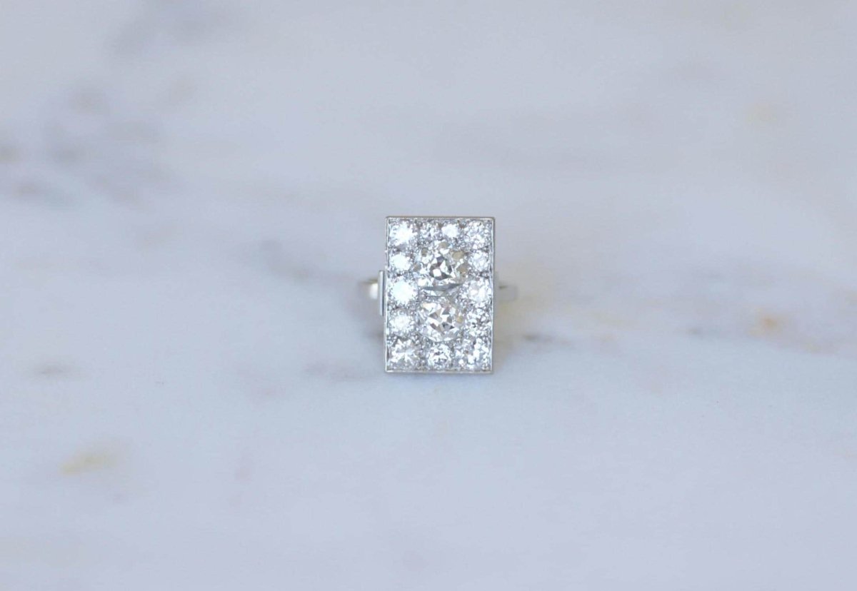 Bague Rectangulaire Art Déco Diamants 3,50 Cts - Castafiore