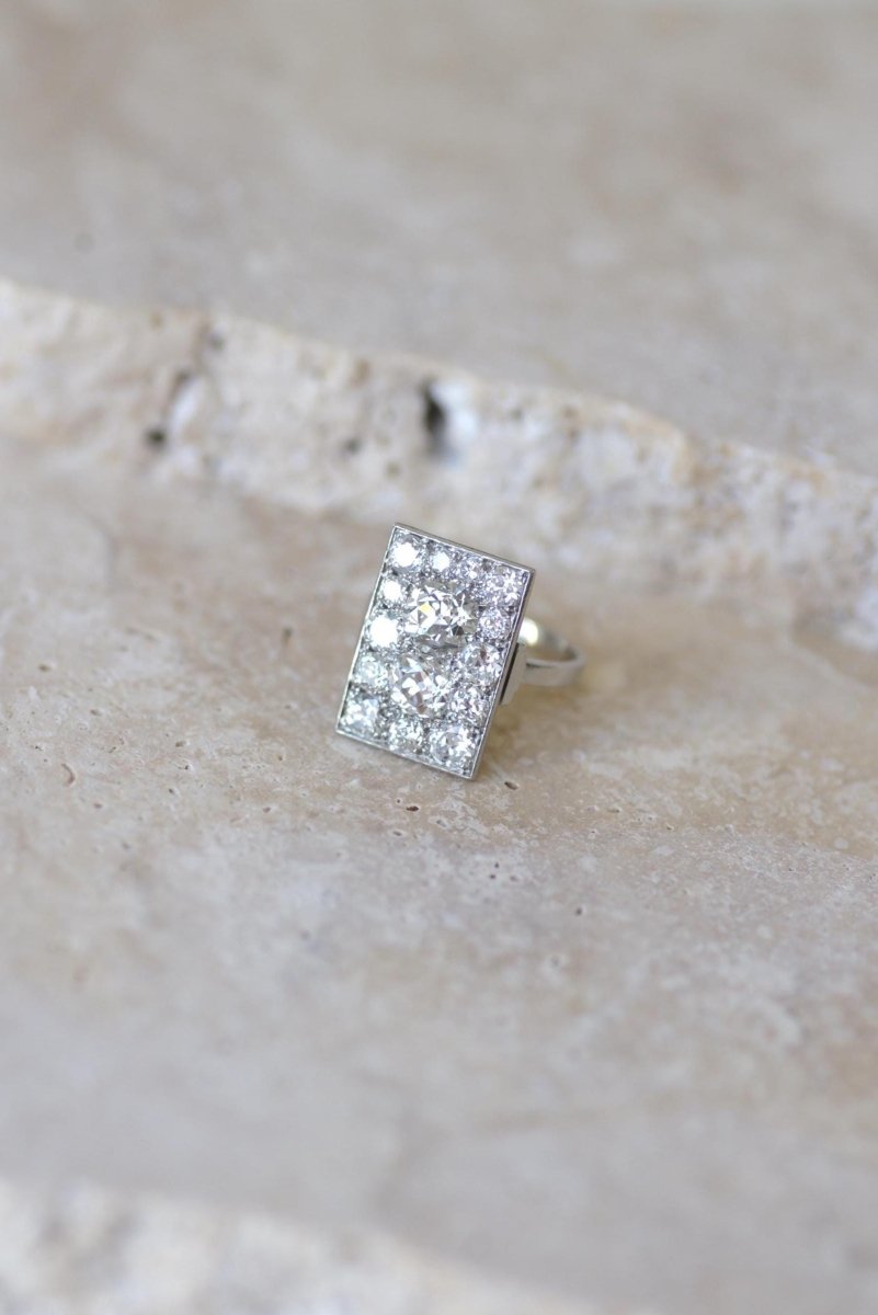 Bague Rectangulaire Art Déco Diamants 3,50 Cts - Castafiore