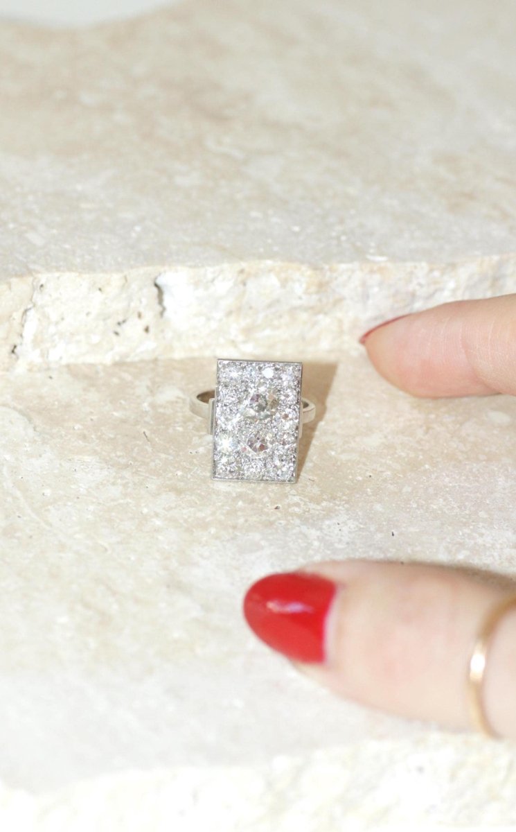 Bague Rectangulaire Art Déco Diamants 3,50 Cts - Castafiore