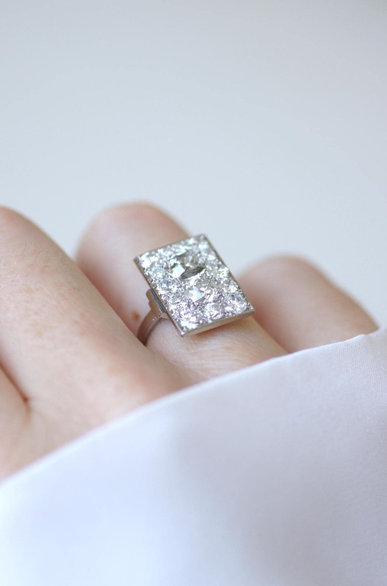 Bague Rectangulaire Art Déco Diamants 3,50 Cts - Castafiore