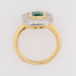 Bague rectangulaire en or jaune et blanc avec émeraude et diamants - Castafiore