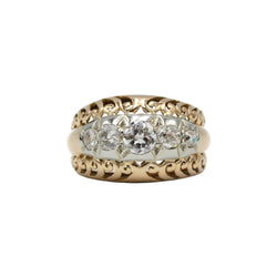 Bague RÉTRO bombée en or jaune et blanc et diamants - Castafiore
