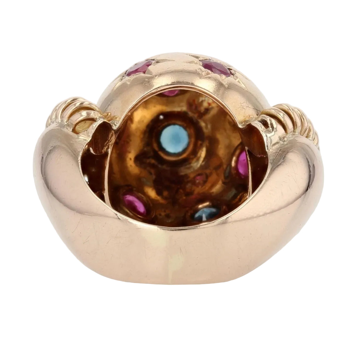Bague rétro boule saphirs rubis et or - Castafiore
